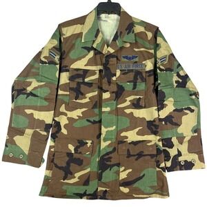 Vintage Military Jacket M Tall Air Force Woodland Camo Streetwear‎ Y2K Grunge